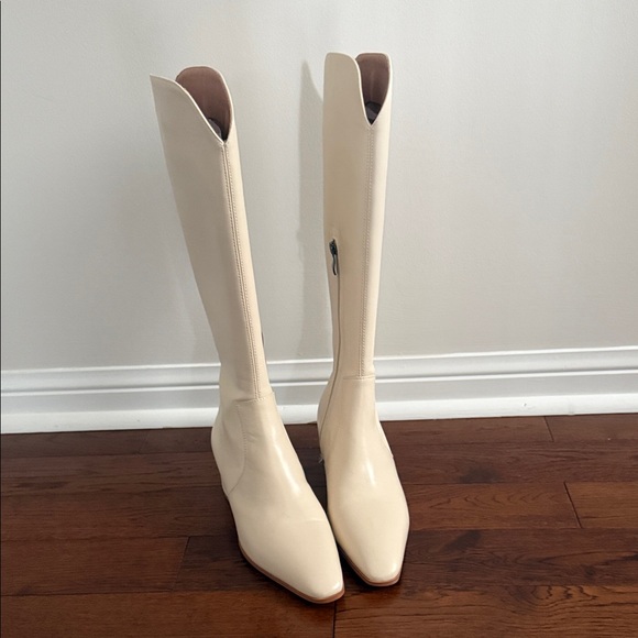 Shoes - BN Women's Knee High Cream Leather Boots with Pointed Toe